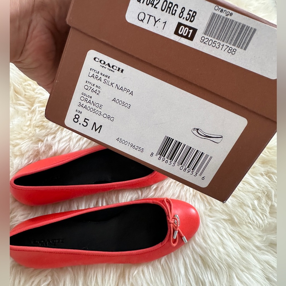 Authentic Coach Orange Genuine Leather Ballerina Shoes Size 8.5 - Picture 3 of 11